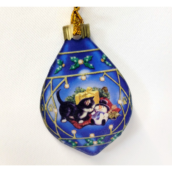 Blue Christmas Ornament Teardrop Cat Snowman Holiday Tree Hanging Decor Cute New - Picture 4 of 9